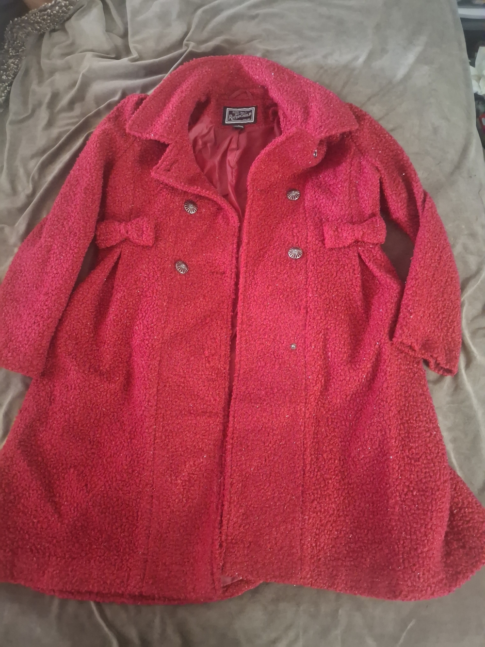 Rothschild Bright Red Teddy Coat with Bow Detail
